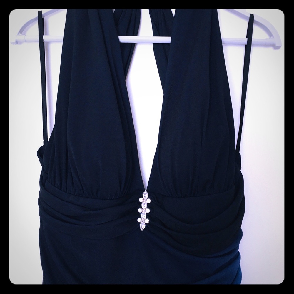 Betsy & Adam blue/ teal ombré evening gown